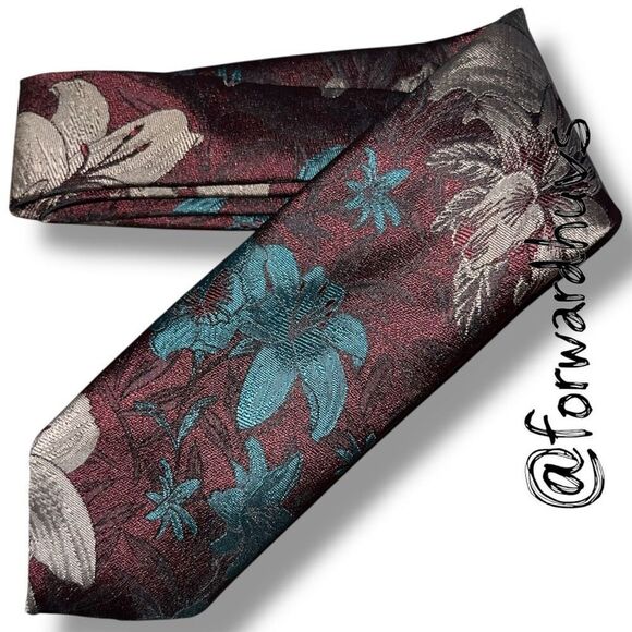 Vintage Oscar de la Renta Studio Castner Knott Floral Silk Necktie - Burgundy - Picture 5 of 8